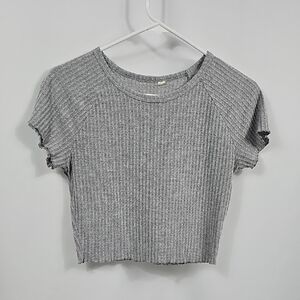 PacSun Me to We Essentials Ribbed Knit Crop Top M Gray Short Sleeve Baby Tee